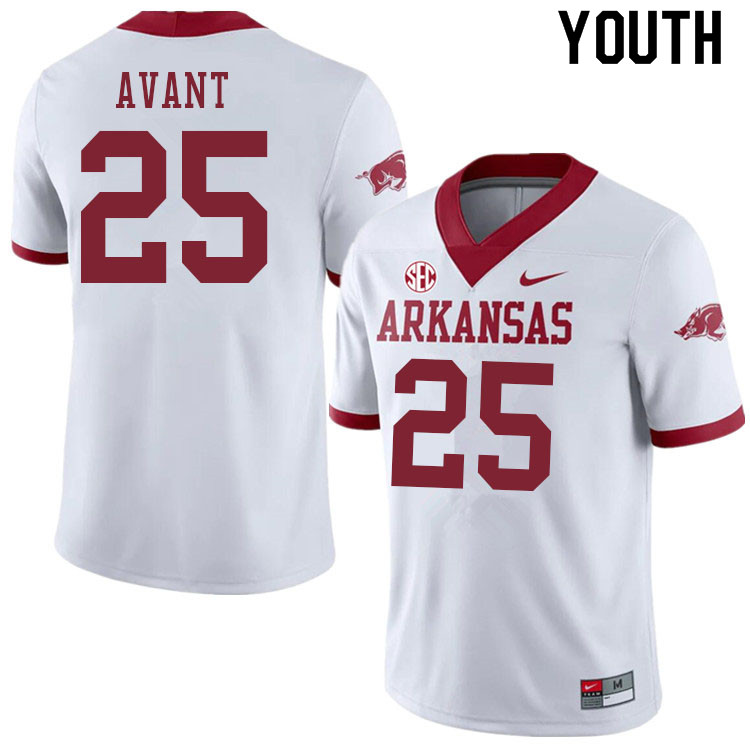 Youth #25 Marco Avant Arkansas Razorbacks College Football Jerseys Sale-Alternate White